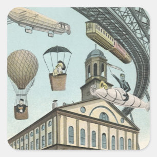  Wetenschapsfiche, Victoriaans Steam Punk Stad Vierkante Sticker