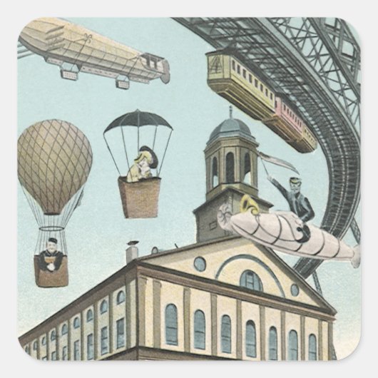  Wetenschapsfiche, Victoriaans Steam Punk Stad Vierkante Sticker (Voorkant)