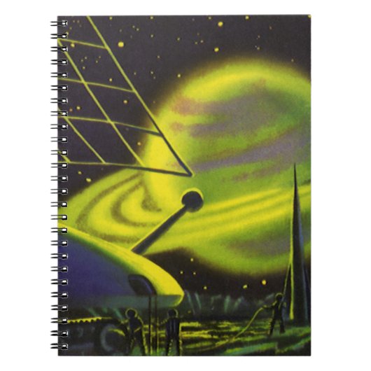 wetenschapsketen Neon Green Planet w Rings Notitieboek (Voorkant)