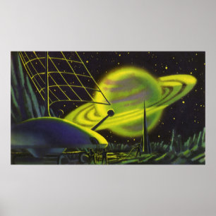 wetenschapsketen Neon Green Planet w Rings Poster