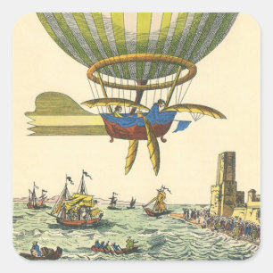  wetenschapsketen Steampunk Hot Air ballon Vierkante Sticker
