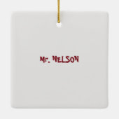 Wetenschapsleraar, experimenten met kerst keramisch ornament (Achterkant)