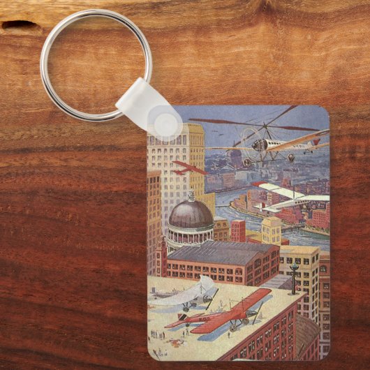  Wetenschapsstad, Victoriaans Steam Punk Sleutelhanger (Voorkant)