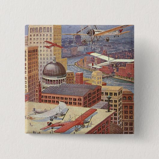  Wetenschapsstad, Victoriaans Steam Punk Vierkante Button 5,1 Cm (Voorkant)