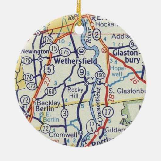 Wethersfield CT  kaart Keramisch Ornament (Achterkant)