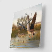 Wetland Ducks in Flight Square Vierkante Klok (Hoek)