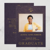 Wetschool afstuderen paarse gouden foto aankondiging (Voorkant / Achterkant)