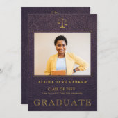 Wetschool afstuderen paarse gouden foto aankondiging (Voorkant / Achterkant)