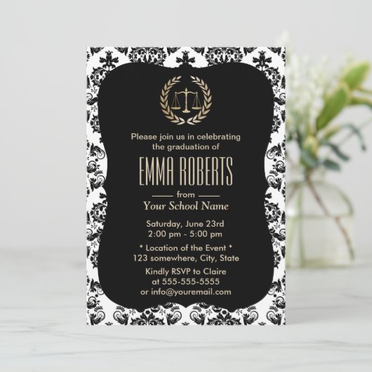 Wetschool Classic Damask Graduparty Kaart (Staand voorkant)