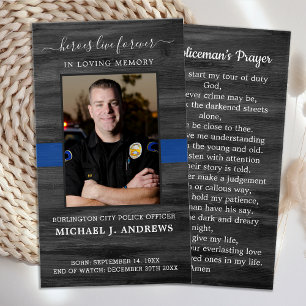 Wetshandhaving begrafenis politie Memorial Prayer  Visitekaartje