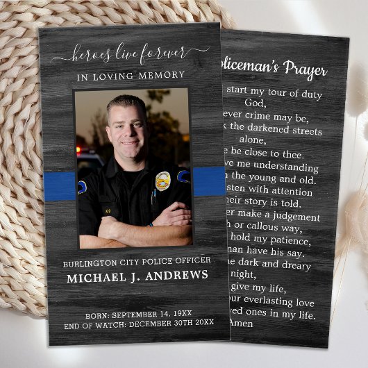 Wetshandhaving begrafenis politie Memorial Prayer Visitekaartje