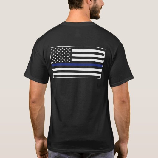 Wetshandhaving van politie met blauwe lijn vlag t-shirt (Achterkant)