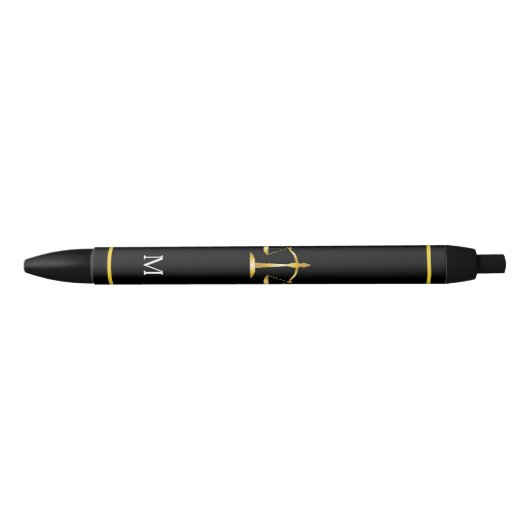 Wetsschaal en monogram op zwarte achtergrond zwarte inkt pen (Voorkant)