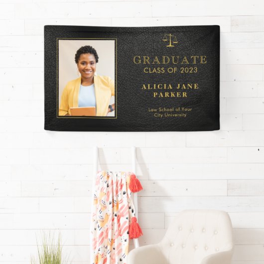 Wetsschool afstuderen zwart goud afstuderen spandoek (Insitu)