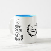 Wettelijke Humor voor kalm- en horlogebaar Tweekleurige Koffiemok (Voorkant links)