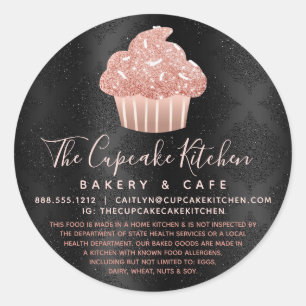 Wettelijke Roze Gouden Glitter Cupcake op Zwarte D Ronde Sticker