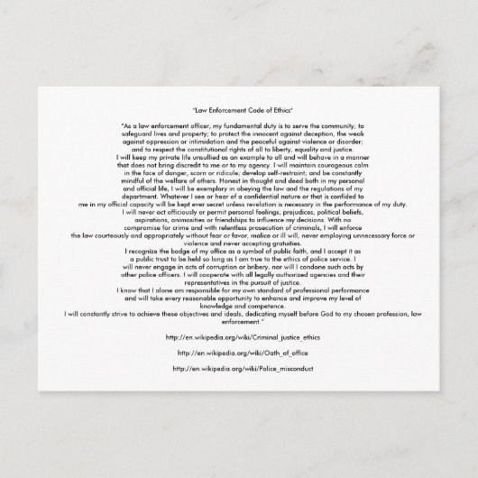 WETTENDHEIDSCODE VOOR ETHICA'S BRIEFKAART (Voorkant)