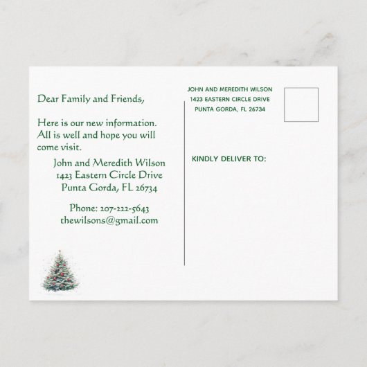 We've Moved Fun Cat and Tree Christmas Aankondigingskaart (Achterkant)