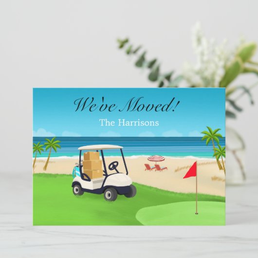 We've Moved Golf Course Beach Moving Announcement Aankondiging (Staand voorkant)