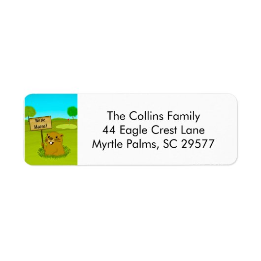 We've Moved Gopher on Golf Course Announcement Etiket (Voorkant)
