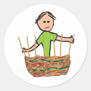 Weven van mandje ronde sticker