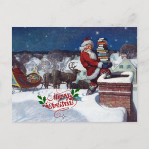 Weyeth - Santa Delivering Books for Kerstmis Briefkaart