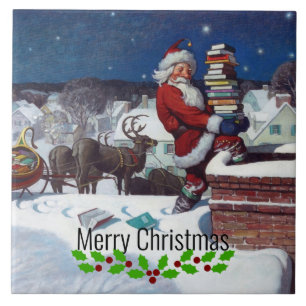 Weyeth - Santa Delivering Books for Kerstmis Tegeltje