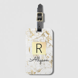 Wh & goudmarmer Gold Box, zwarte naam Monogram Vs2 Bagagelabel