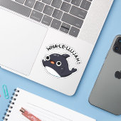 Wha-le-lujah Funny Orca Whale Pun Sticker (Laptop met iPhone)