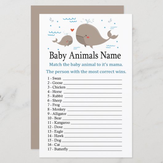 Whale Baby Animals Name Game (Voorkant / Achterkant)