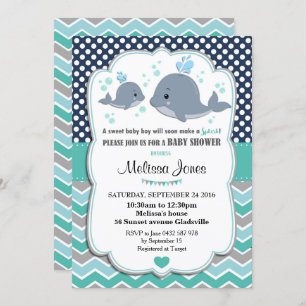 Whale Baby shower Gepersonaliseerde Uitnodiging Ba
