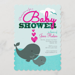 Whale Baby shower Invitation - Girl Kaart