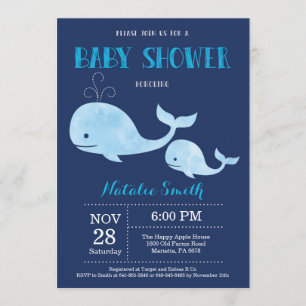 Whale Baby shower Invitation Navy Blue.Nautical Kaart