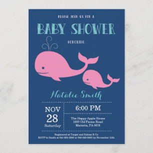 Whale Baby shower Invitation Navy Blue.Nautical Kaart