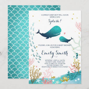 Whale Baby shower Invitation Ocean Ahoy Boy Schatt Kaart