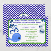 Whale Baby Shower Invitations Chevron Blue Green Kaart (Voorkant / Achterkant)