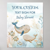 Whale Baby shower Onder het Zee Custom Text Sign Poster (Voorkant)