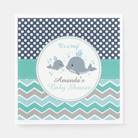 Whale Baby shower Papier Party Servet Jongen Chevr (Voorkant)