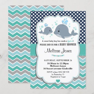 Whale Baby shower Personalized Invitation Baby Boy Kaart