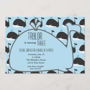 Whale Birthday Party Invitation Kaart