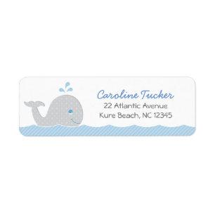 Whale Blue Grey Baby Shower Return-adres Etiket