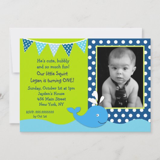 Whale Foto Birthday Party Invitations Kaart (Voorkant)