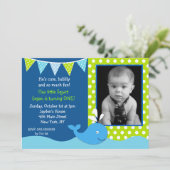 Whale Foto Birthday Party Invitations Kaart (Staand voorkant)