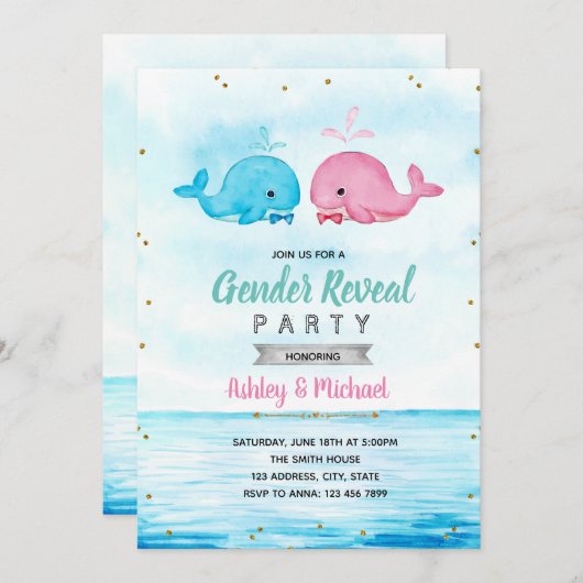 Whale gender onthult partijuitnodiging kaart (Voorkant / Achterkant)