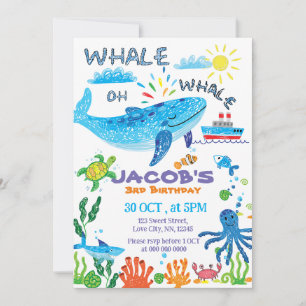 Whale Hand Drawn Birthday Invitation Kaart