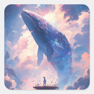 Whale in the Sky Fantasy Kunst Vierkante Sticker