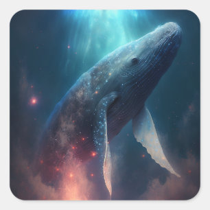 Whale in the Sky Fantasy Kunst Vierkante Sticker