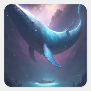 Whale in the Sky Fantasy Kunst Vierkante Sticker