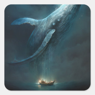 Whale in the Sky Fantasy Kunst Vierkante Sticker