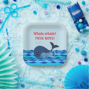 Whale It's A Twin Boys Gepersonaliseerde papieren Bordje